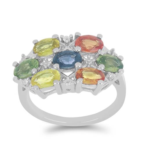 BUY 925 SILVER MULTI SAPPHIRE GEMSTONE CLUSTER RING 